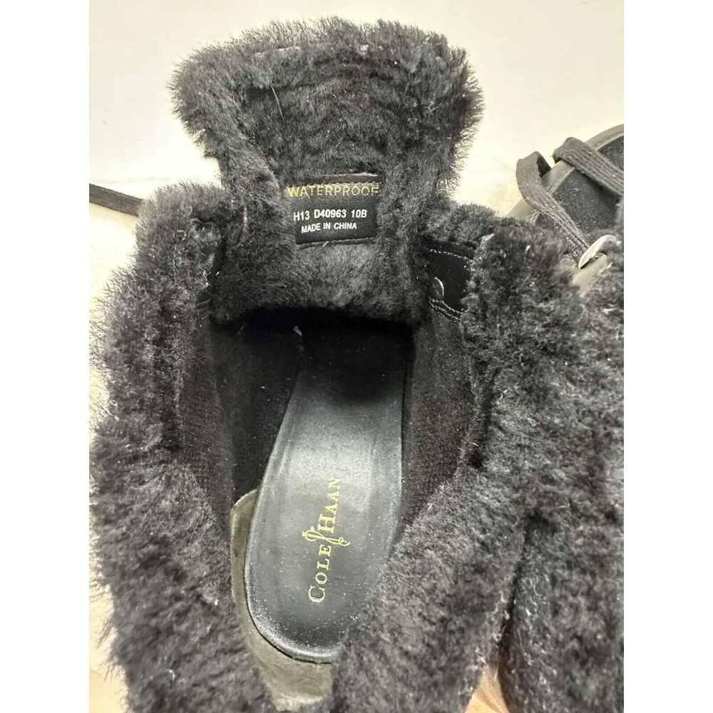 Cole Haan Waterproof Henson Wedge Black Leather Shearling Genuine Sheep sz 10B - Picture 9 of 10